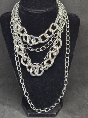 Silver Tone Seven Strand Chain Link Choker Necklace Costume Jewelry Punk Goth
